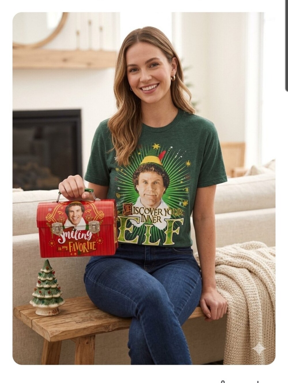Elf Movie Holiday Bundle - Dome Metal Lunch Box & Women's Graphic T-Shirt Size M